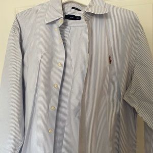 Blue and White Seersucker Classic Fit Button Up